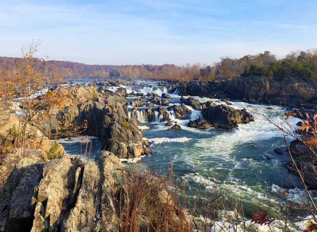 rock formations and waterfalls at Great Falls Park in Virginia