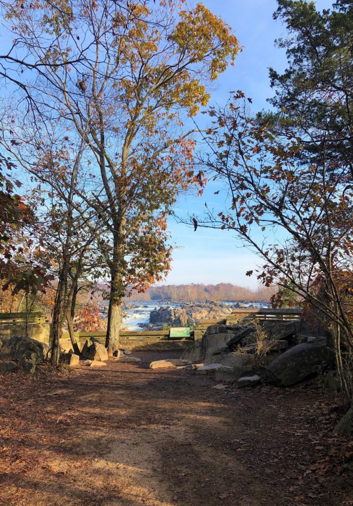 an overlook with waterfalls in the background