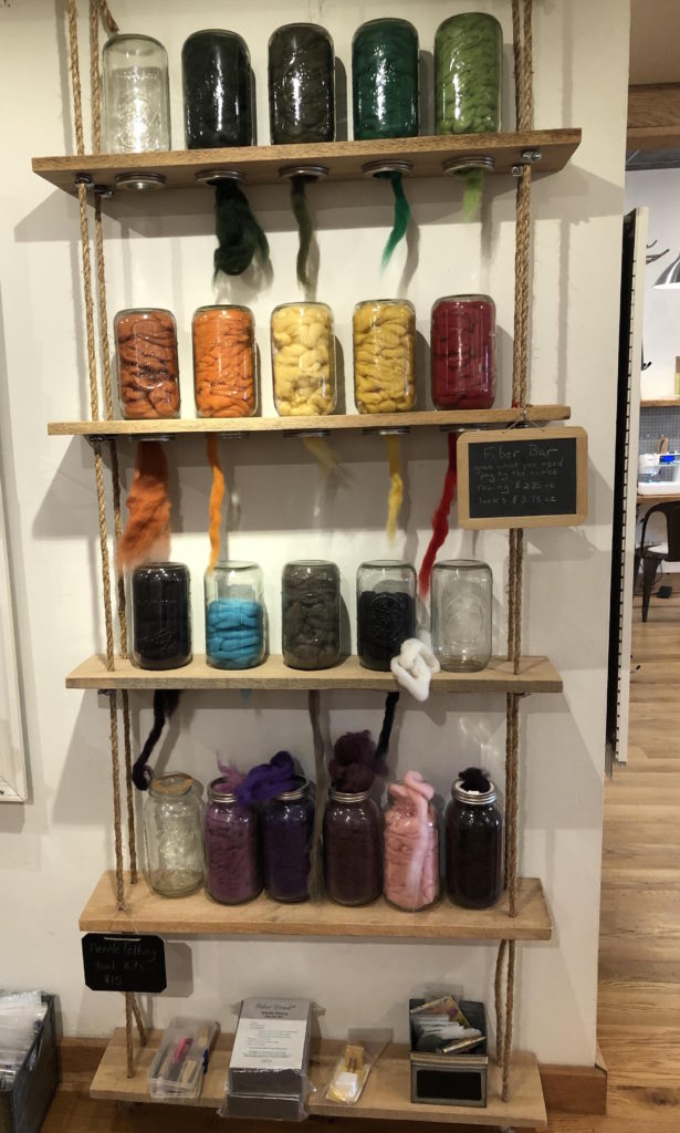 Fiber Bar: upside down mason jars stuffed with roving for sale by the ounce