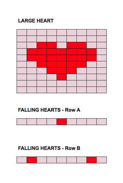 a color work chart for knitted hearts