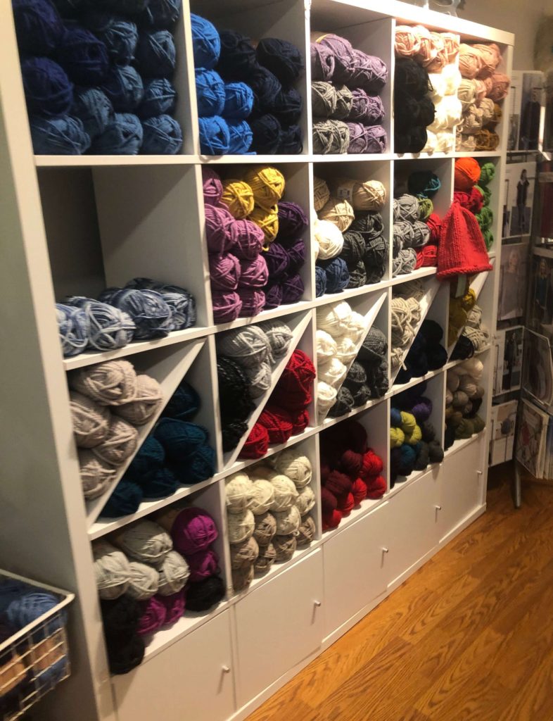 shelves of yarn skeins