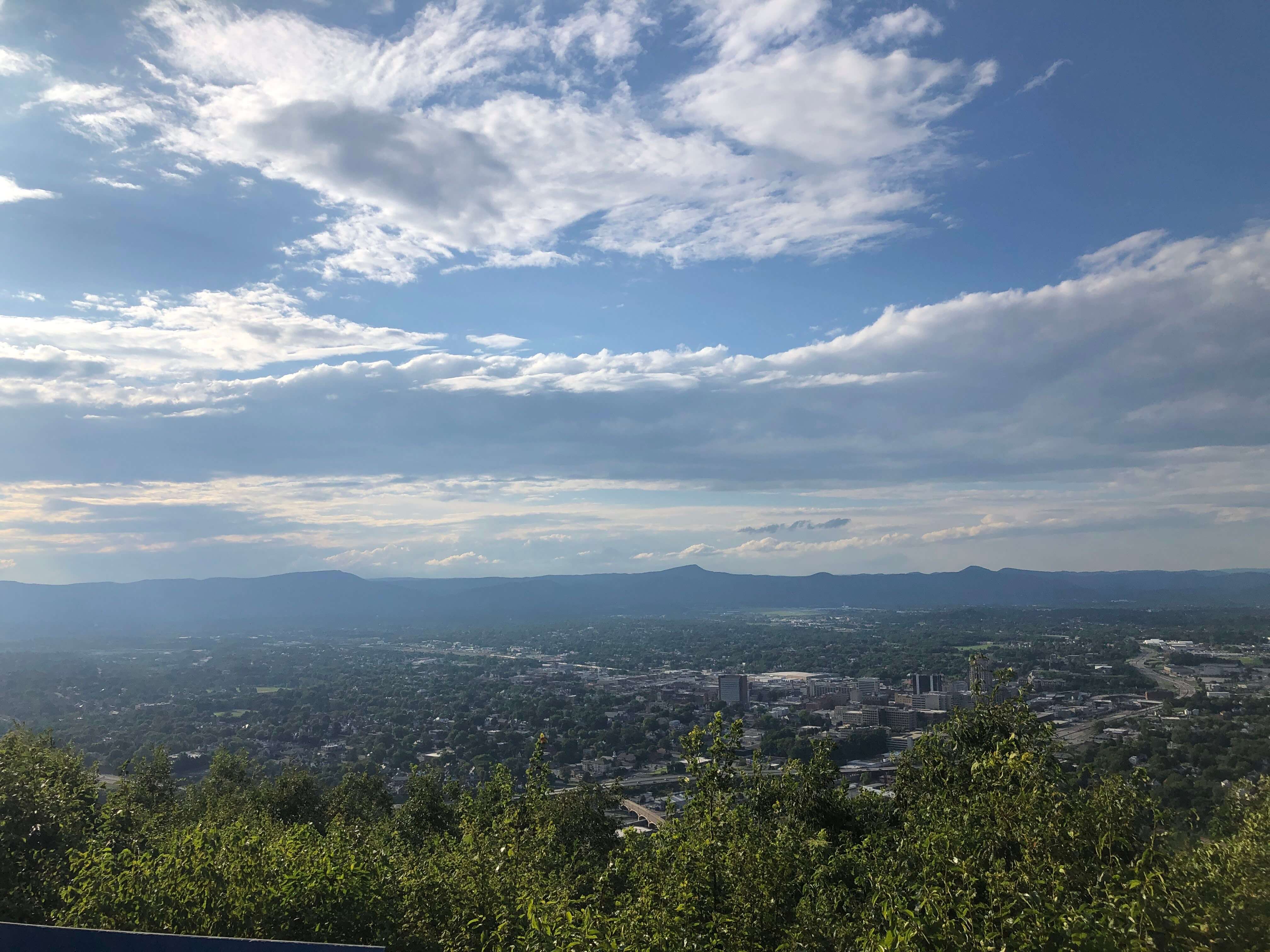 a view of the Roanoke Valley, city of Roanoke, and surrounding Blue Ridge Mountains from the Roanoke Star