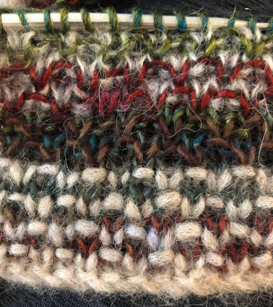 a close-up of seed stitch (broken seed stitch cowl)