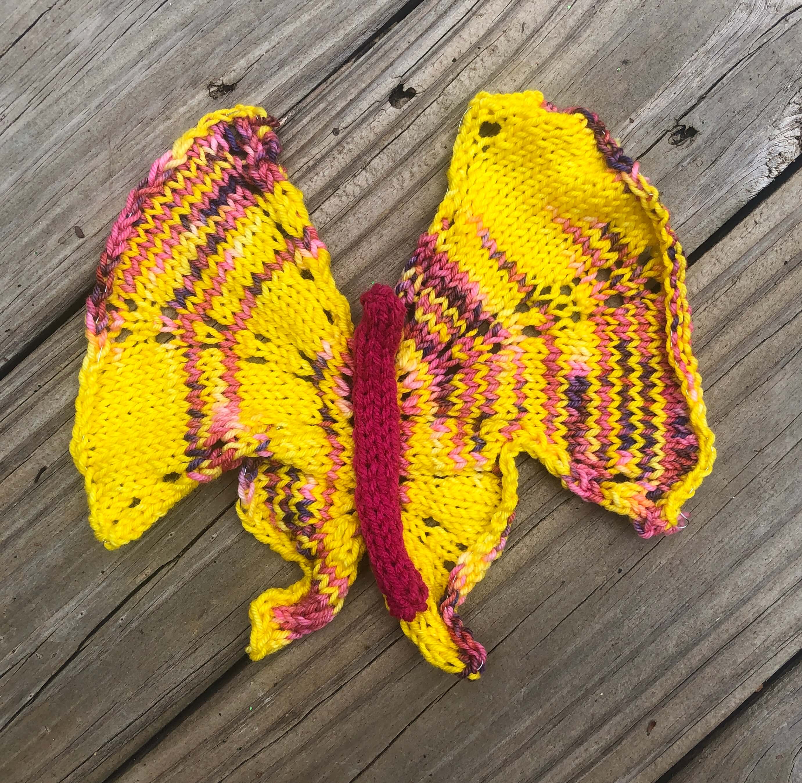 a knitted butterfly