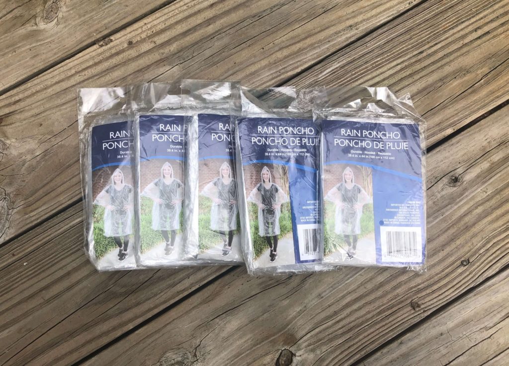 five disposable rain ponchos