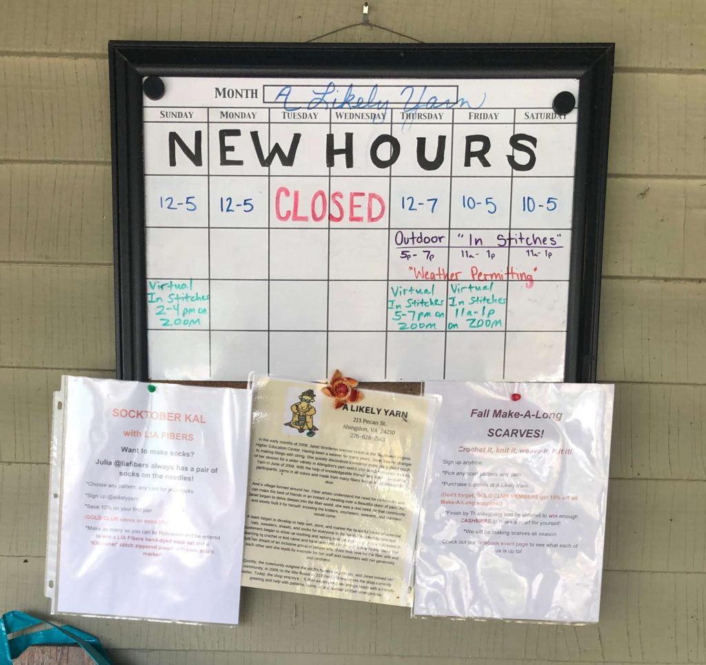 a calendar displaying shop hours and events reads NEW HOURS