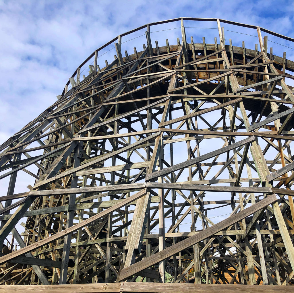 a close-up of the wooden structures that support Thunderhead