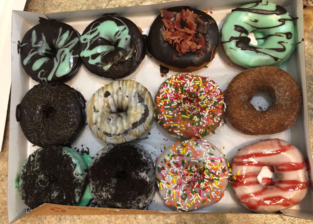 Duck Donuts dozen: twelve different types of donuts with different icing and toppings
