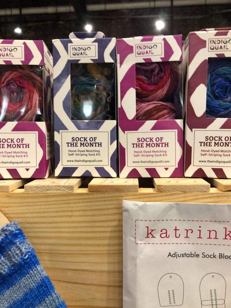 Indigo Quail sock-of-the-month kits feature hand-dyed matching self-striping yarns for sock knitting