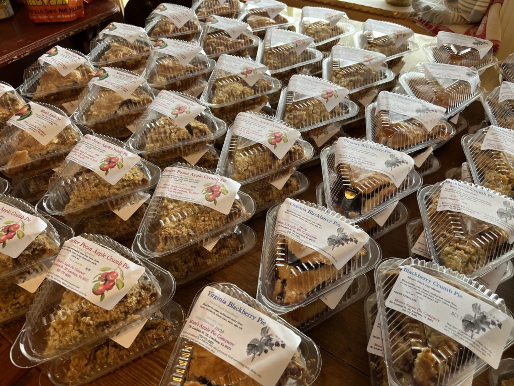 a closeup of pie slices, individually packed, at Mom's Apple Pie Co.