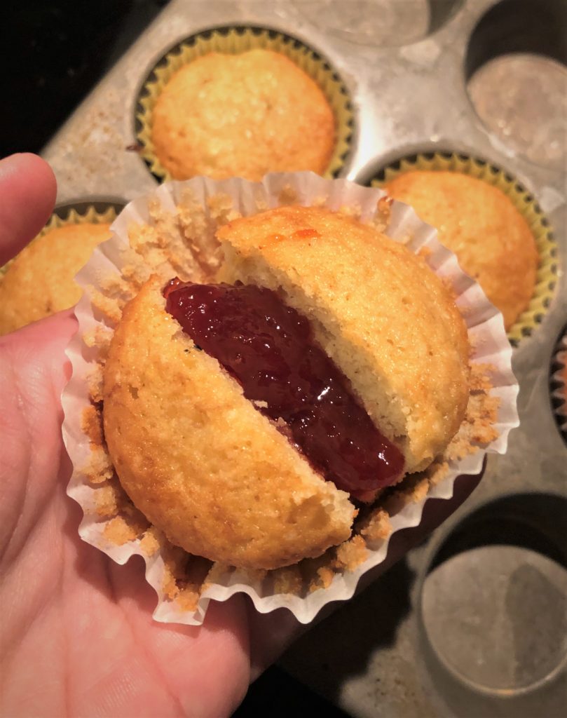 pawpaw muffins slathered with strawberry jam