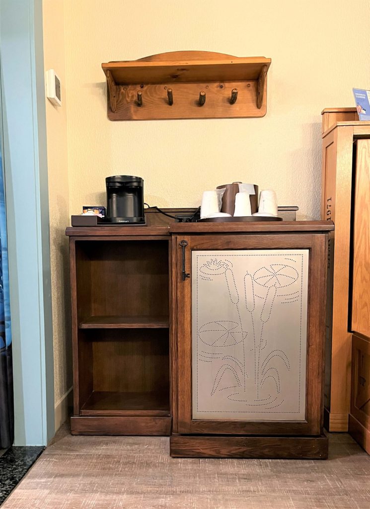 in-room coffee maker and fridge at Port Orleans Riverside Resort