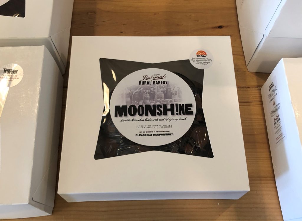 a packaged Moonshine Cake from The Red Truck Rural Bakery