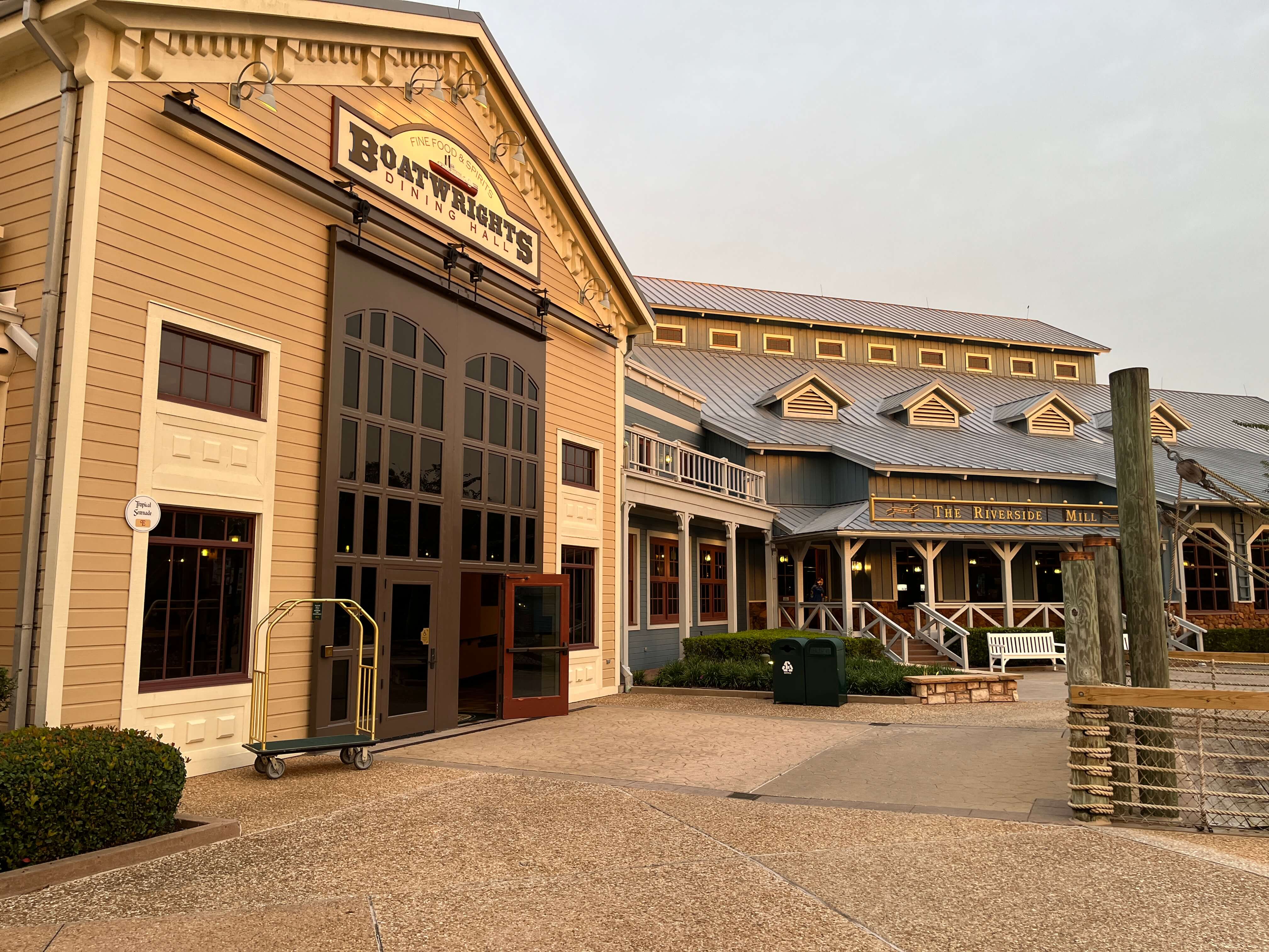 the exterior of Boatwrights, the table-service restaurant at Port Orleans Riverside Resort