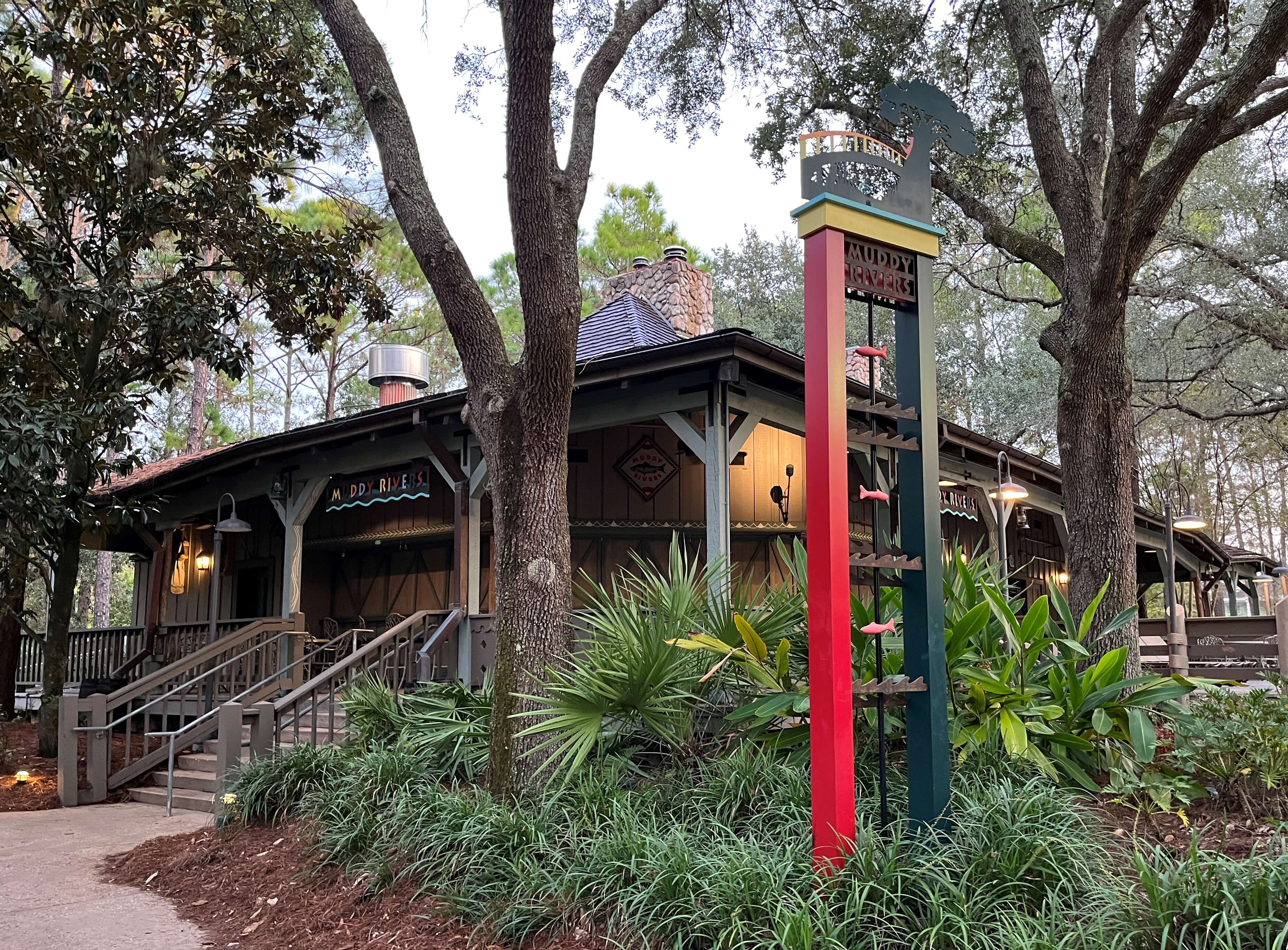 the shuttered exterior of Muddy Rivers Pool Bar on Ol' Man Island at Port Orleans Riverside Resort