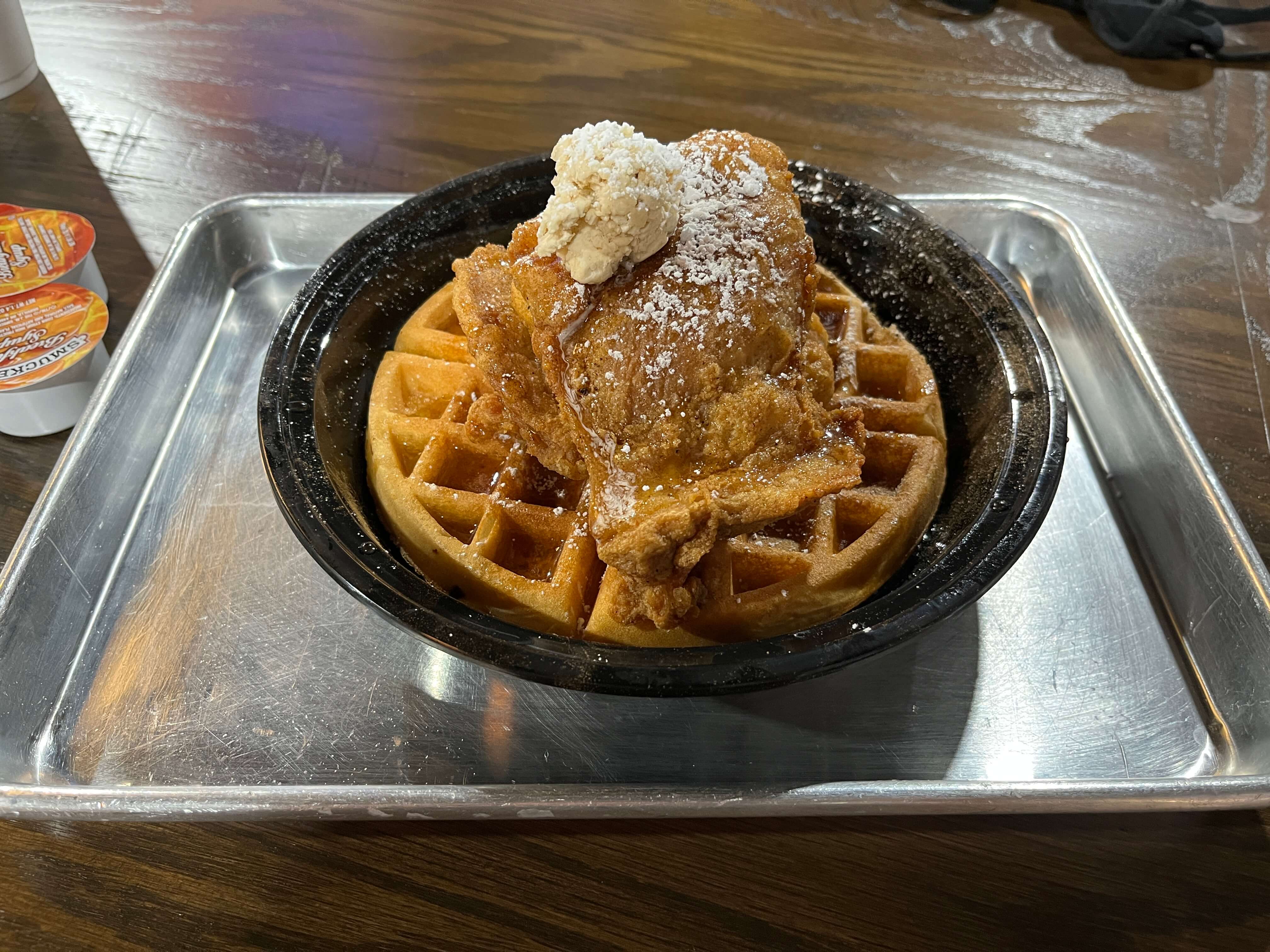 chicken and waffles from Southern Flare at Epiq Food Hall