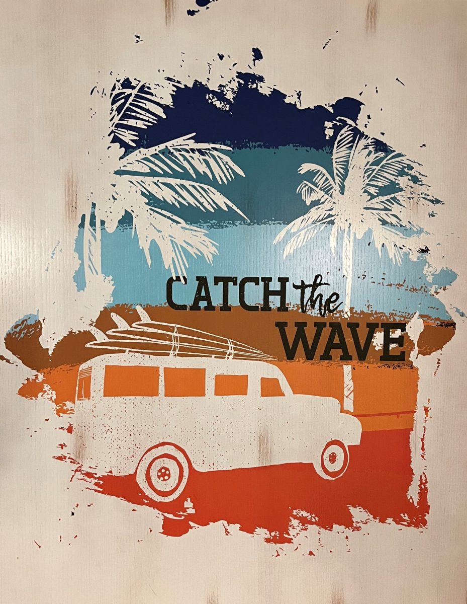 a sign reads "Catch the Wave" at Universal Orlando's Endless Summer Resort Dockside Inn & Suites