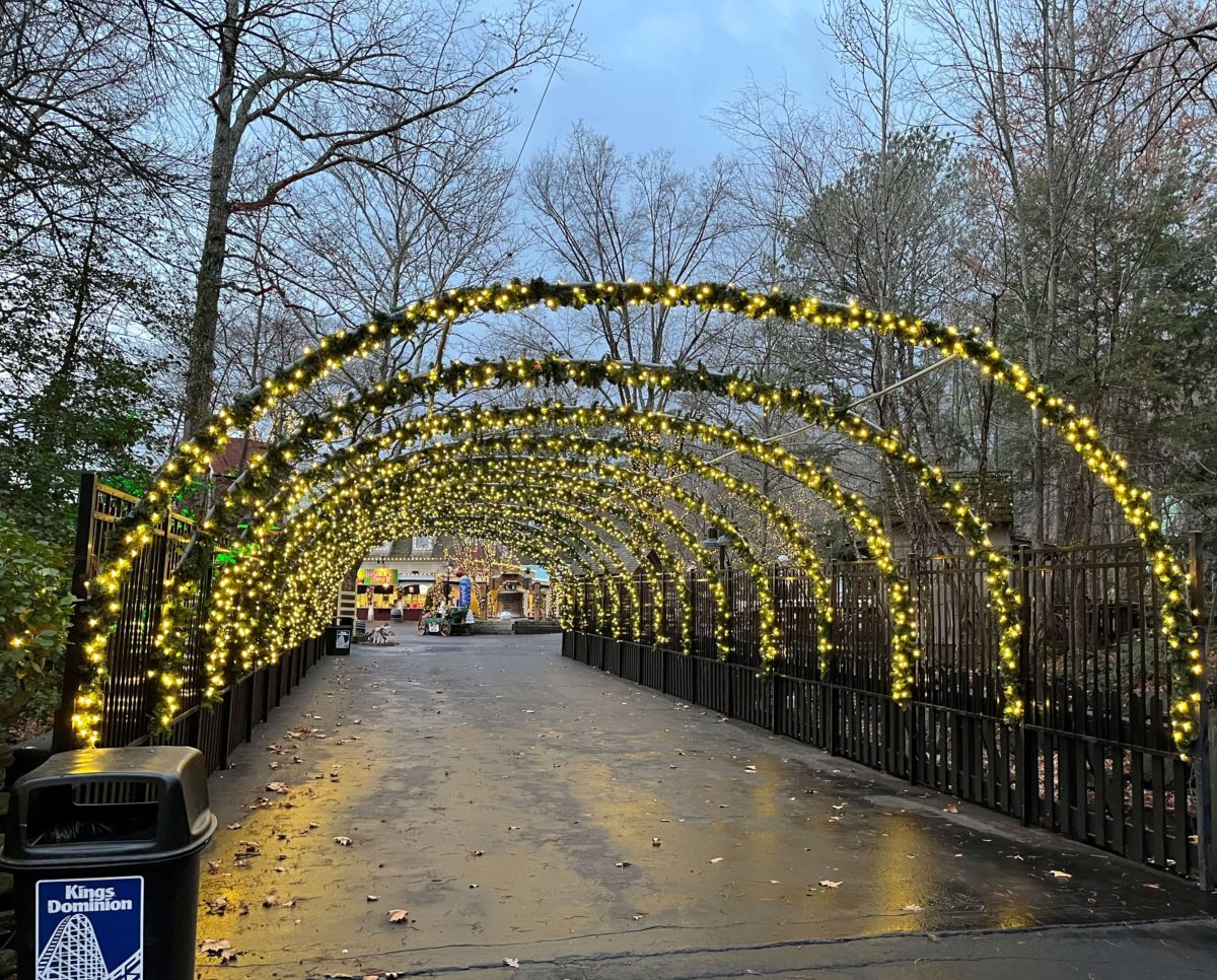 a tunnel pathway is lit at Kings Dominion WinterFest