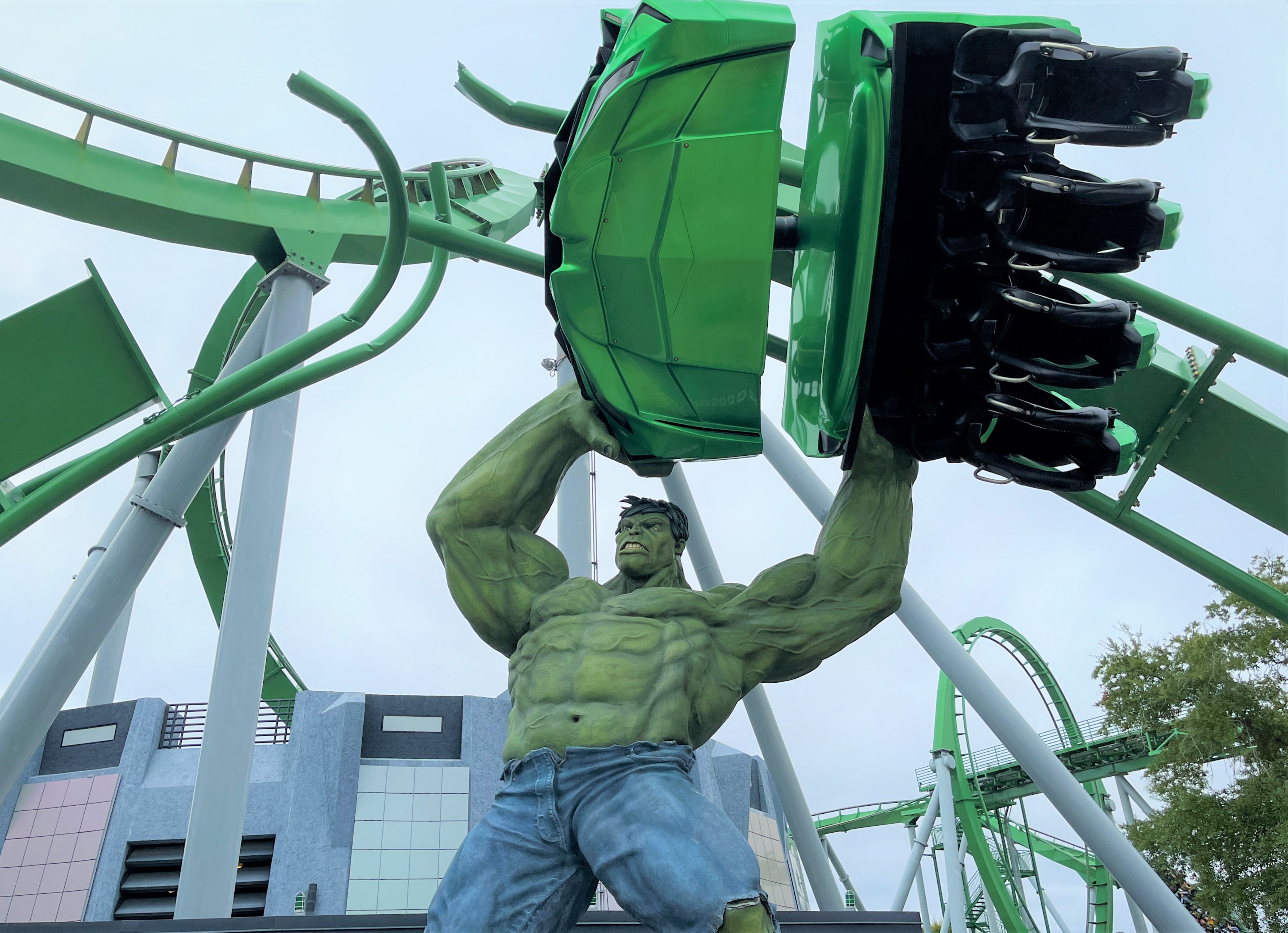 Hulk destroys a car from The Incredible Hulk Coaster at Universal Orlando