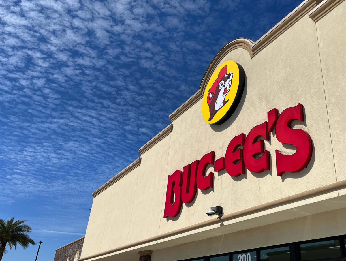 the exterior of Buc-ee's features Buc-ee the beaver