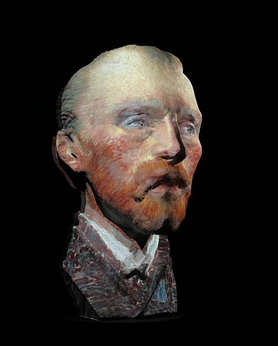 projection mapping on a bust of Vincent Van Gogh