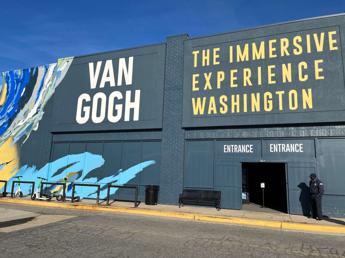 The exterior of the building reads, "Van Gogh: The Immersive Experience Washington"