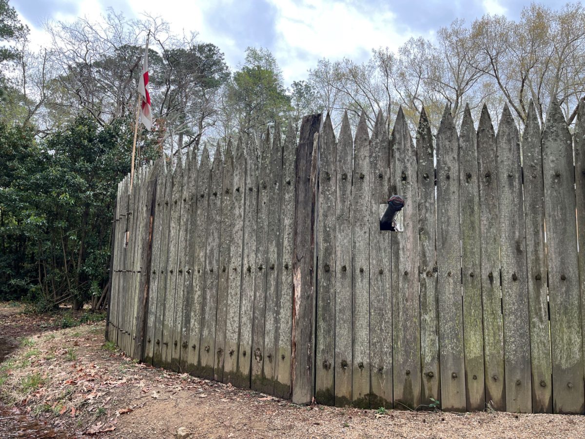the exterior of the bulwark at the corner of the James fort at Jamestown Settlement