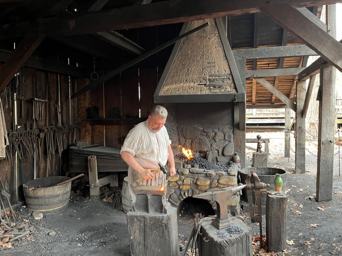 the blacksmith makes nails at Jamestown Settlement