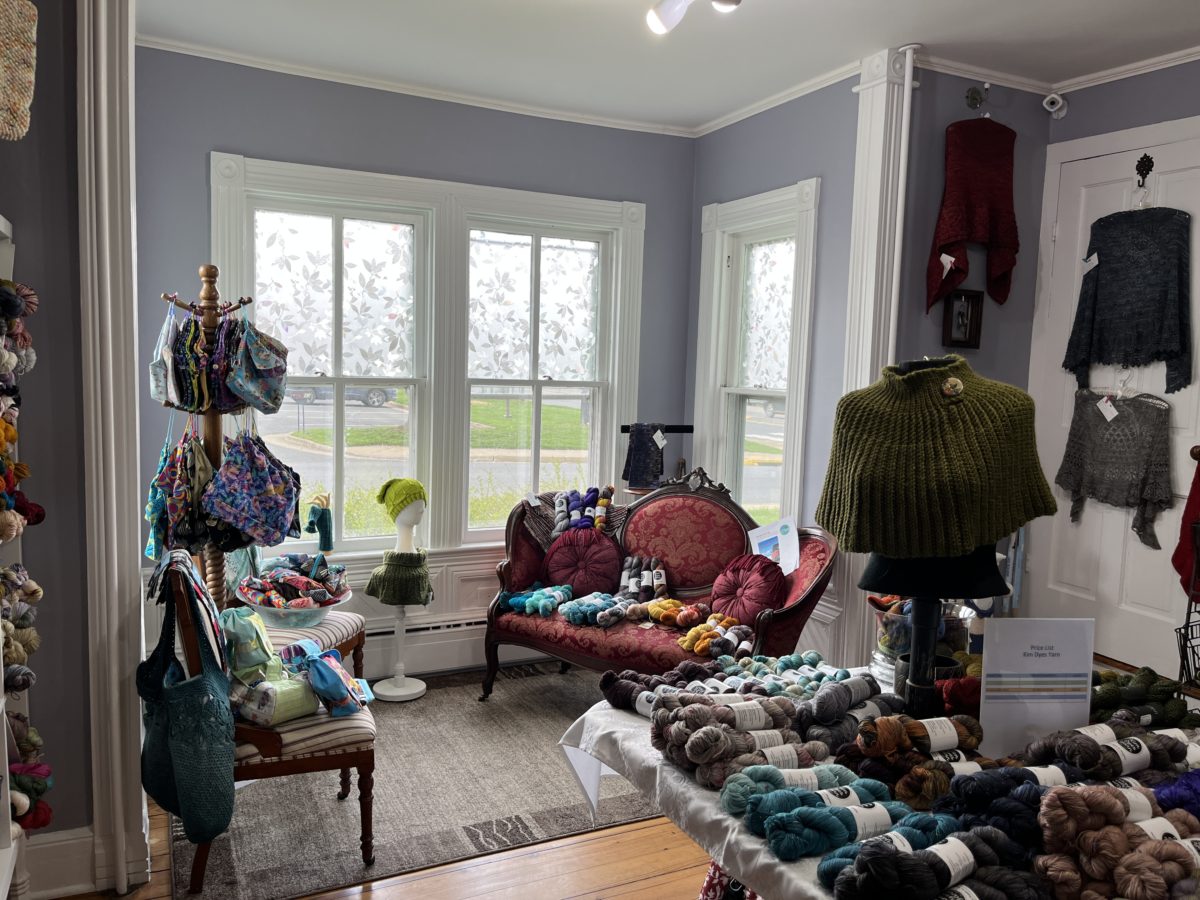 yarn and antique furniture at Two Rivers yarns local yarn shop