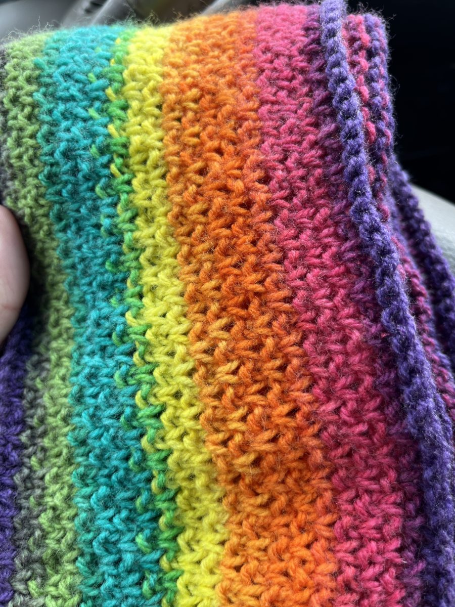 Woven Rainbow Scarf, folded and up close